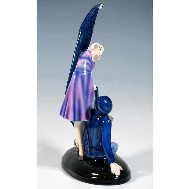 Art Deco Posing Dancer & Pierrot Group attributed to Lorenzl for Goldscheider, Vienna, Austria, 1933 For Sale - Image 3 of 7