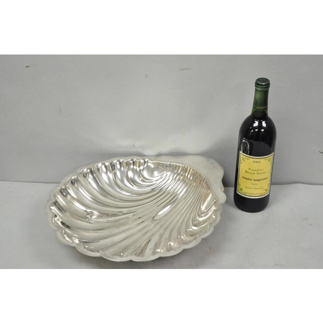 Vintage Mid Century Modern Large Silver Plated Clam Shell Serving Dish Platter. Circa Mid 20th Century. Measurements: 3" H...