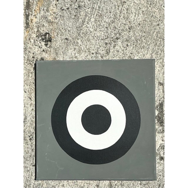 Mid-Century Modern Vintage Boho Geometric Abstract Original Oil Paintings on Canvas Set of 2 For Sale - Image 3 of 7