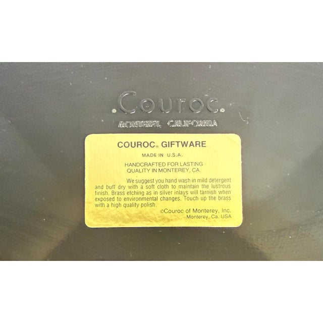 1960s Couroc Monterey Black Serving Tray With Brass and Stone Inlay Wine Motif For Sale - Image 10 of 12