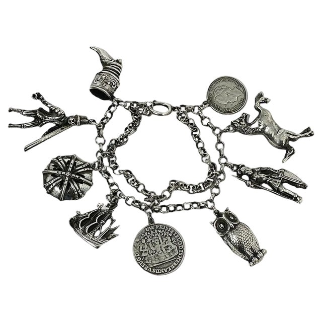 Mid-20th Century Dutch Silver Large Charms Bracelet, 1960s For Sale