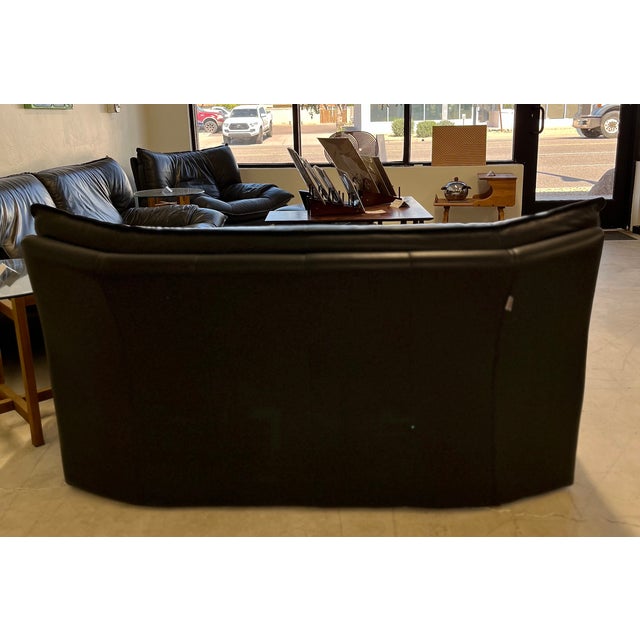 Nicoletti Salotti Italian Dark Gray/Black Leather Three Piece Set (Couch, Love Seat, Chair/Ottoman) For Sale In Phoenix - Image 6 of 7
