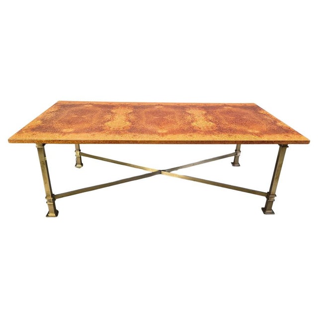 Vintage Burl Wood and Brass Dining Table from Belgochrom, 1970s For Sale - Image 11 of 11