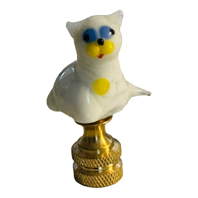1970s Art Glass White Cat Figurine Lamp Finial For Sale