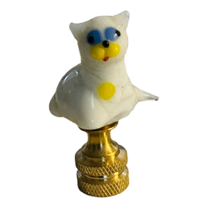 1970s Art Glass White Cat Figurine Lamp Finial