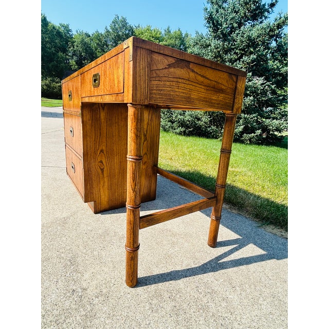 1970s Mid Century Campaign Style Desk by Dixie Furniture For Sale - Image 5 of 12