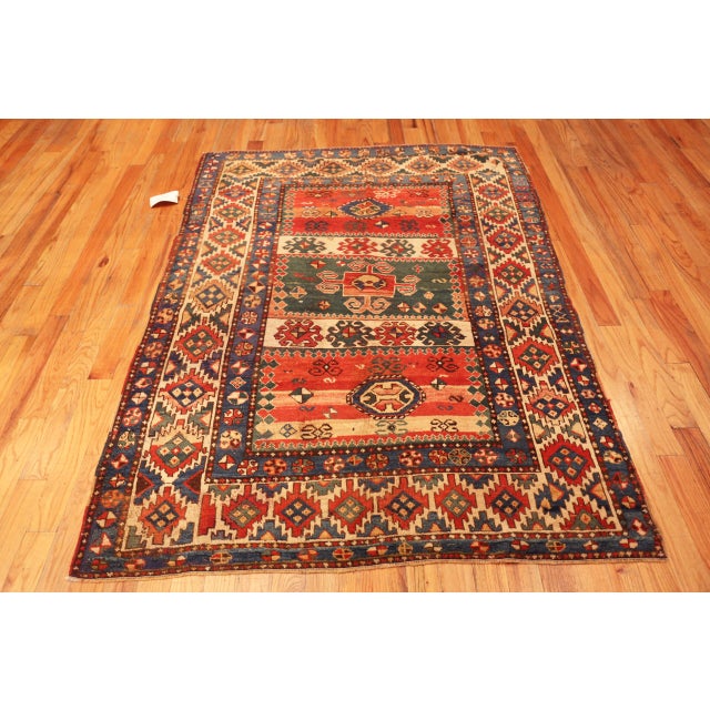 Rare Antique Caucasian Kazak Rug with Bold Color Blocks and Primal Geometric Spirit, Country of Origin: Caucasus, Circa...
