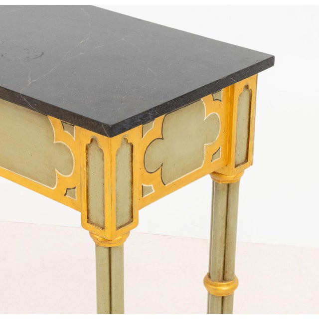 Wood Gothic Style Green Painted Console Table For Sale - Image 7 of 8