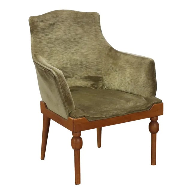 Velvet & Wood Armchair, 1960s For Sale - Image 11 of 11