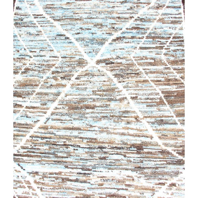 Textile Modern Runner in Brown, Lt. Blue Tones With Diamond & Geometric Design 2'10 X 9'6 For Sale - Image 7 of 12