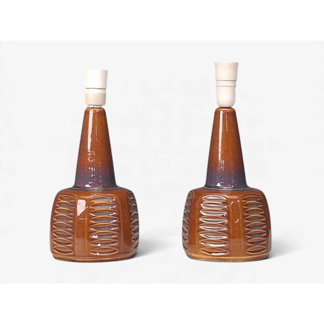 1960s Einar Johansen, Table Lamps, Amber Glazed Stoneware, Denmark, 1960s For Sale - Image 5 of 12