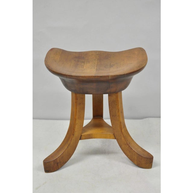 Vintage Mid Century Modern Mahogany Adolf Loos Theban Style Tripod Saddle Stool For Sale - Image 13 of 17