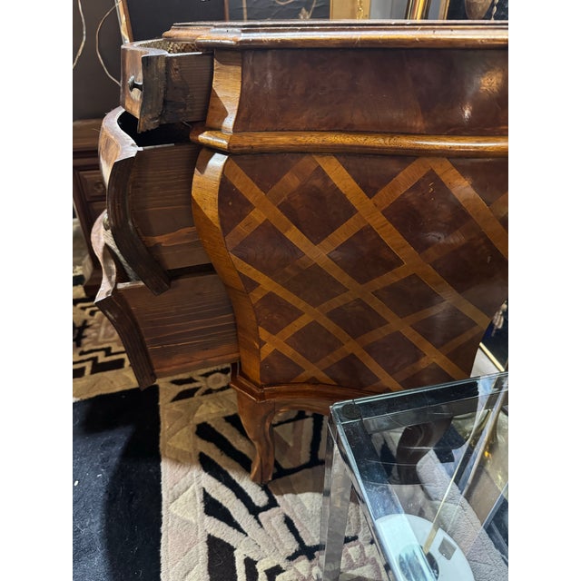 Vintage Italian Bombay Chest Wood Inlay Bombe For Sale - Image 4 of 8