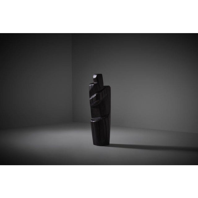 Large Abstract Dark Stained Wooden Sculpture, 1970s For Sale - Image 11 of 11