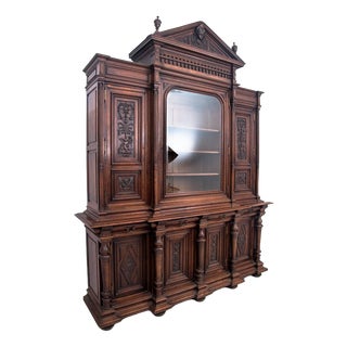 Antique Glass and Walnut Cupboard For Sale