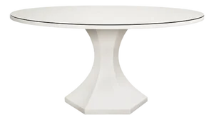 Matthew Izzo Home Bryce 60" Round Pedestal Dining Table in Textured White Linen With Glass Top