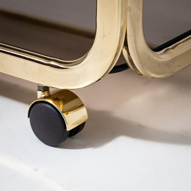 Metal Vintage Brass and Smoked Glass Bar Cart, 1980s For Sale - Image 7 of 10
