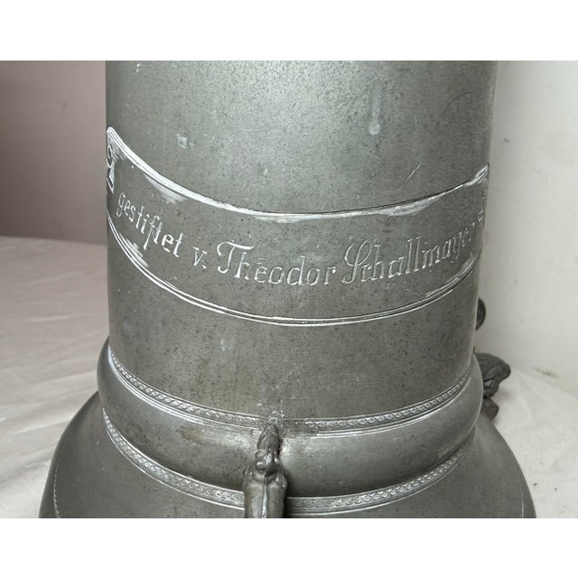 19th Century Large Antique Ornate German Cycling Trophy Award Pewter Lidded Stein Tankard For Sale - Image 9 of 18