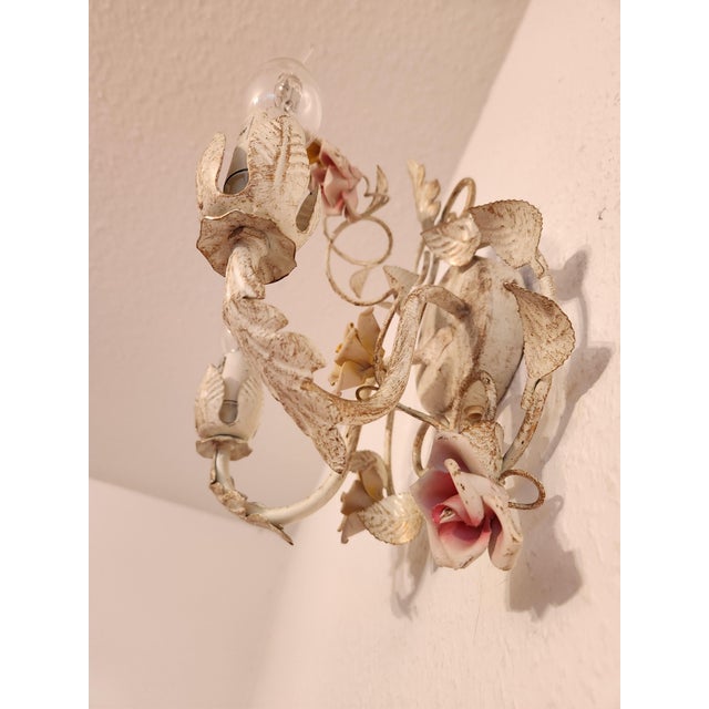 Vintage Wall Lamp with Floral Porcelain Elements, 1950s For Sale - Image 4 of 16