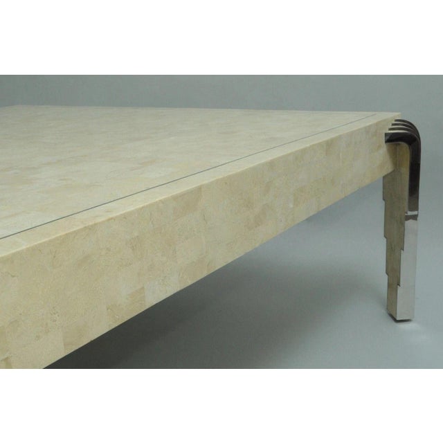 Tavola by Oggetti Art Deco Form Tessellated Stone Chrome 48" Square Coffee Table For Sale In Philadelphia - Image 6 of 10