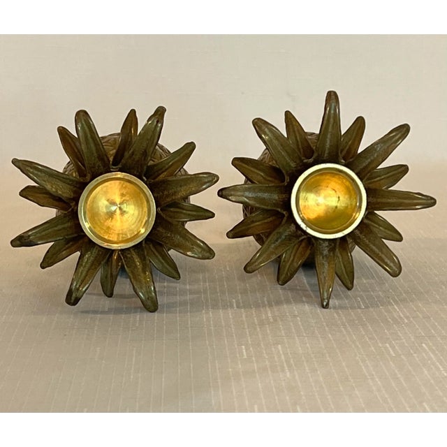 Vintage Boho Chic Brass Pineapple Candlestick Holders - A Pair For Sale In Mobile - Image 6 of 11