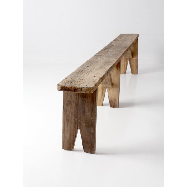 Farmhouse Antique Primitive 9-Foot Wood Bench For Sale - Image 3 of 18