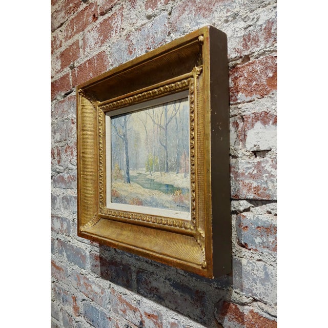 Paint 1900s "Winter Solitude by the Creek Landscape" Oil Painting by William Krullaars For Sale - Image 7 of 10