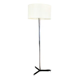 Chrome and Black Lacquered Metal Floor Lamp with Fabric Shade from Wila, 1960s For Sale