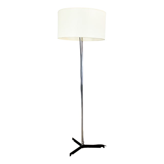 Chrome and Black Lacquered Metal Floor Lamp with Fabric Shade from Wila, 1960s For Sale
