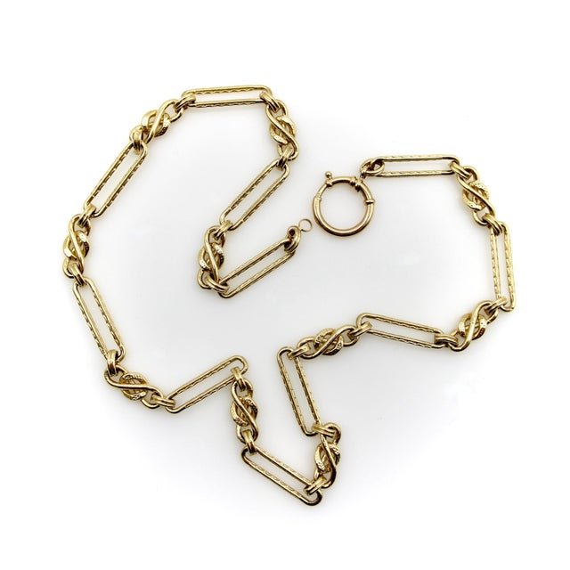 Vintage Victorian Inspired 14k Gold Fancy Link Chain For Sale - Image 4 of 5