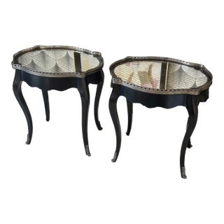 Vintage Art Nouveau French-Style Gilt Eglomised Mirror and Wooden Side Tables by Hekman Furniture - Set of 2 For Sale