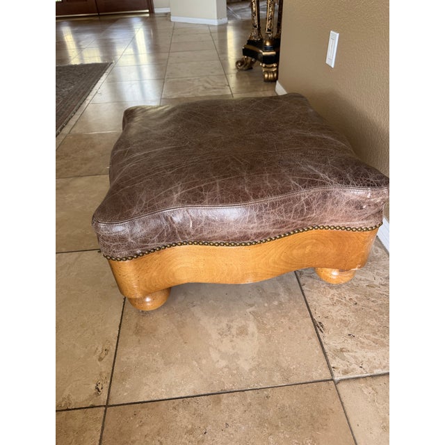 Taupe Western Serpentine Distressed Leather Ottoman by Hickory Furniture For Sale - Image 8 of 12
