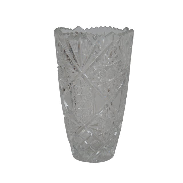 Pair of late 20th century hand cut lead crystal flower vases by Bohemia Crystal in the Queen Lace pattern with tapered...