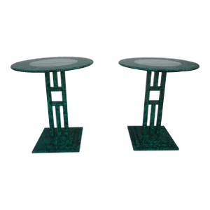 Pair of Vintage Faux Malachite Tables