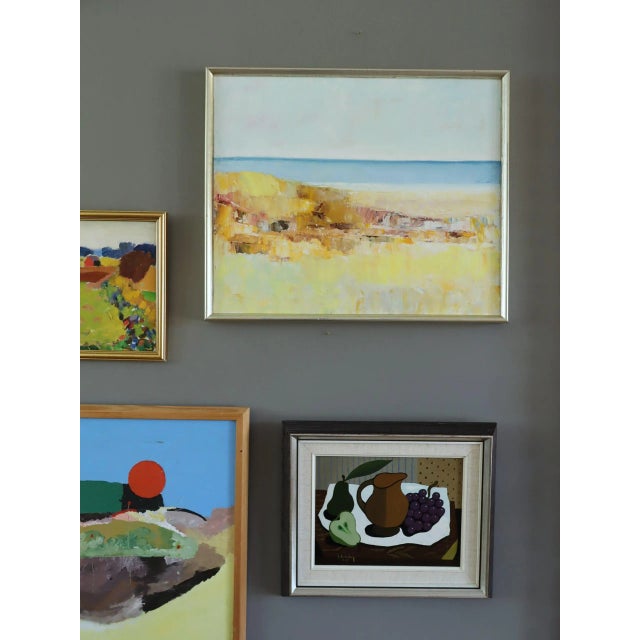 Mid-Century Modern 'Shoreline Light' Vintage Original Swedish Abstract Coastal Landscape Oil Painting, Framed For Sale - Image 4 of 12