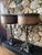 Pair of Monumental Spanish Colonial Style Table Lamps Wood & Wrought Iron Base Wood Veneer Lampshades with fleur de lis...