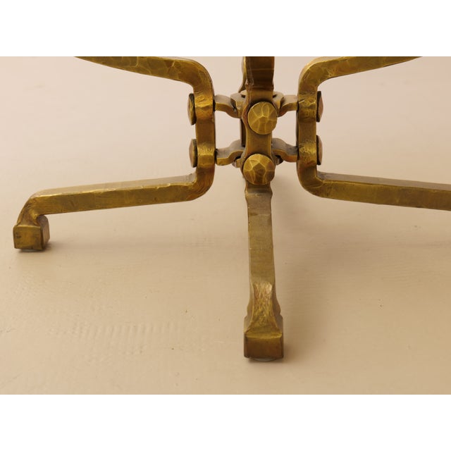 - dimensions: 140 cm x 81 cm x 46 cm height 55,12 inch x 31,88 x 18 inch brutalist bronze table with aquamarine art glass...