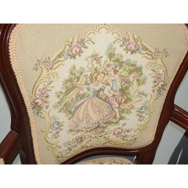 Wood Pair of Vintage French Louis Style Tapestry Arm Chairs For Sale - Image 7 of 18