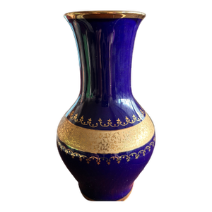 Vintage Cobalt Blue German Porcelain Vase With 22k Gold Embellishments (Circa 1960’s)