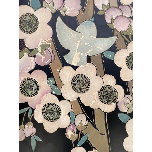 Chinoiserie 4-Panel Folding Black Lacquer Geisha Japanese