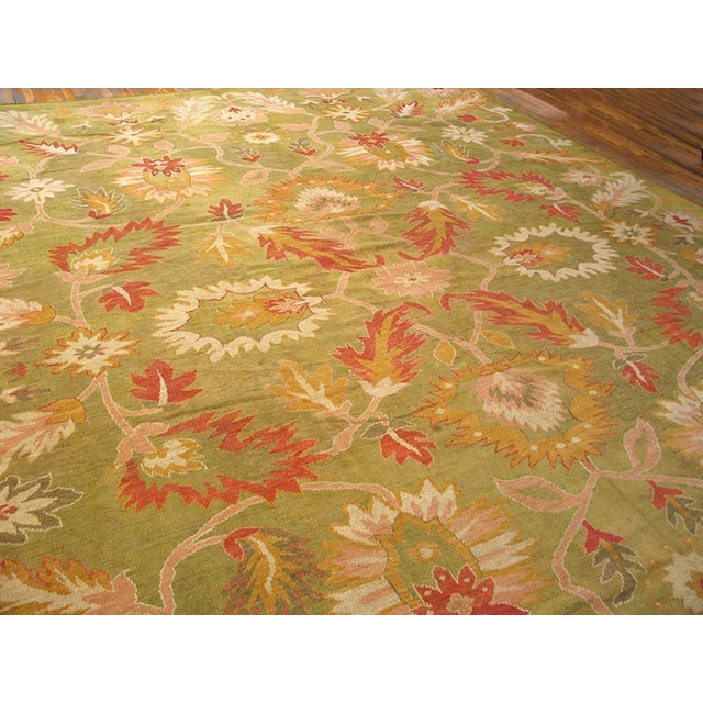 1890s Green Floral Antique Turkish Anatolian Oushak Rug 12'4" X 16'2" Handknotted Wool Carpet For Sale In New York - Image 6 of 7