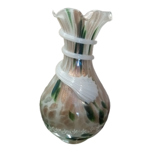 1980s Murano Style Aventurine Art Glass Vase With Applied Rigaree