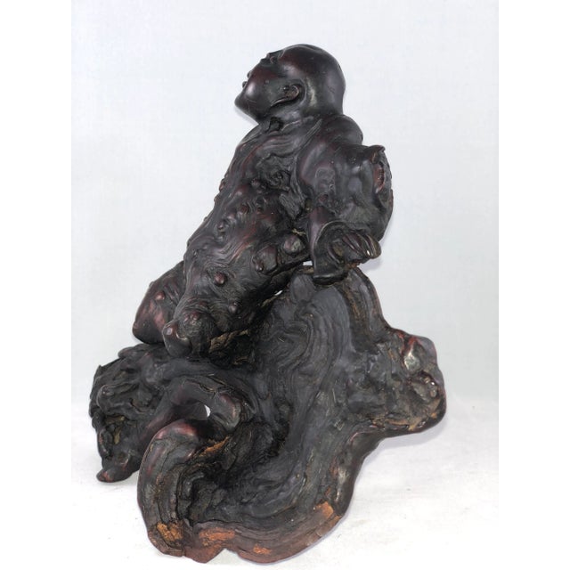 Mid 19th Century Antique Wood Root Caved Buddha For Sale - Image 11 of 13