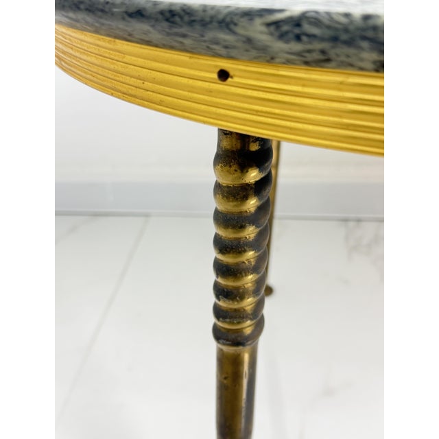 Oval Brass Coffee Table with Green Marble Top, 1950s For Sale - Image 4 of 10