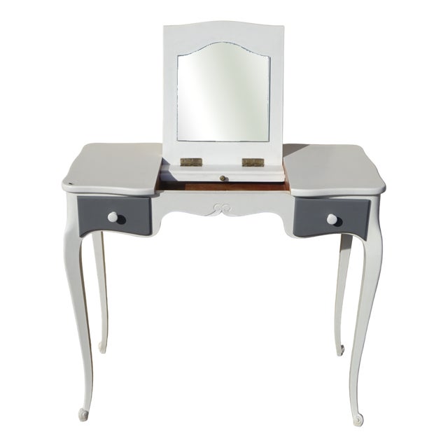 Small White and Gray Dressing Table For Sale