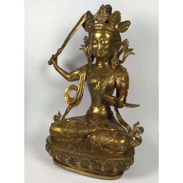 Chinese Art Gold Gilt Bronze Sitting Buddha For Sale - Image 4 of 7