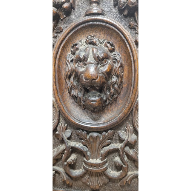 Wood Pair Antique Ornately Carved Lion Panels For Sale - Image 7 of 13