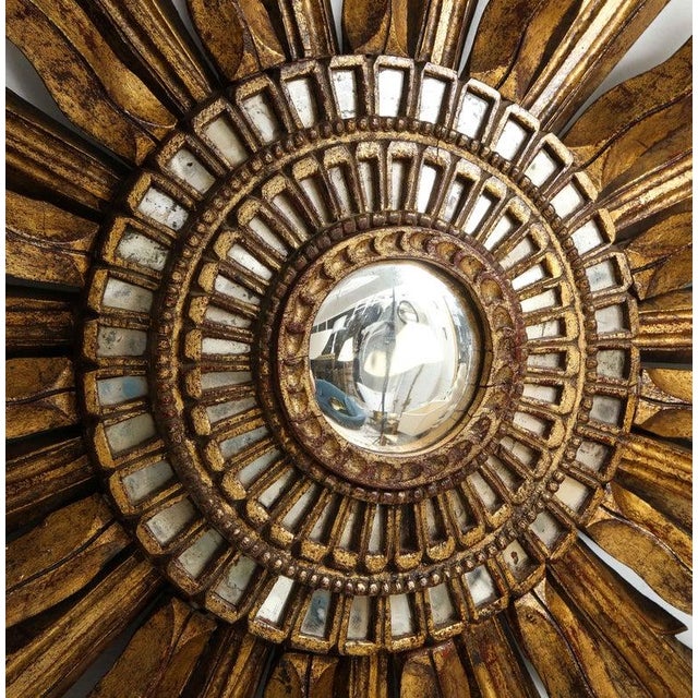 Mid 20th Century Vintage Giltwood Sunburst Mirror For Sale - Image 5 of 12