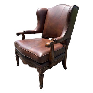 Traditional Leather Wingback Armchair For Sale