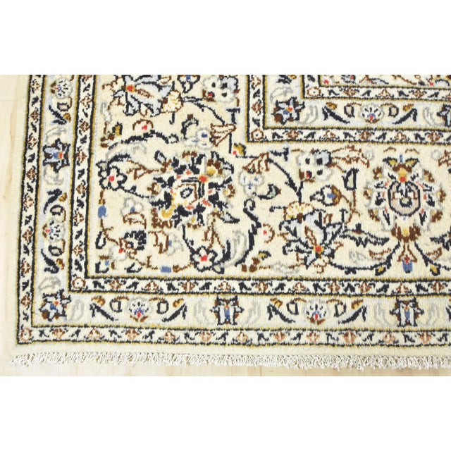 Kashan Rug 8'2'' X 11'7'' Ivory Wool Vintage Traditional Hand-Knotted Carpet For Sale - Image 11 of 14
